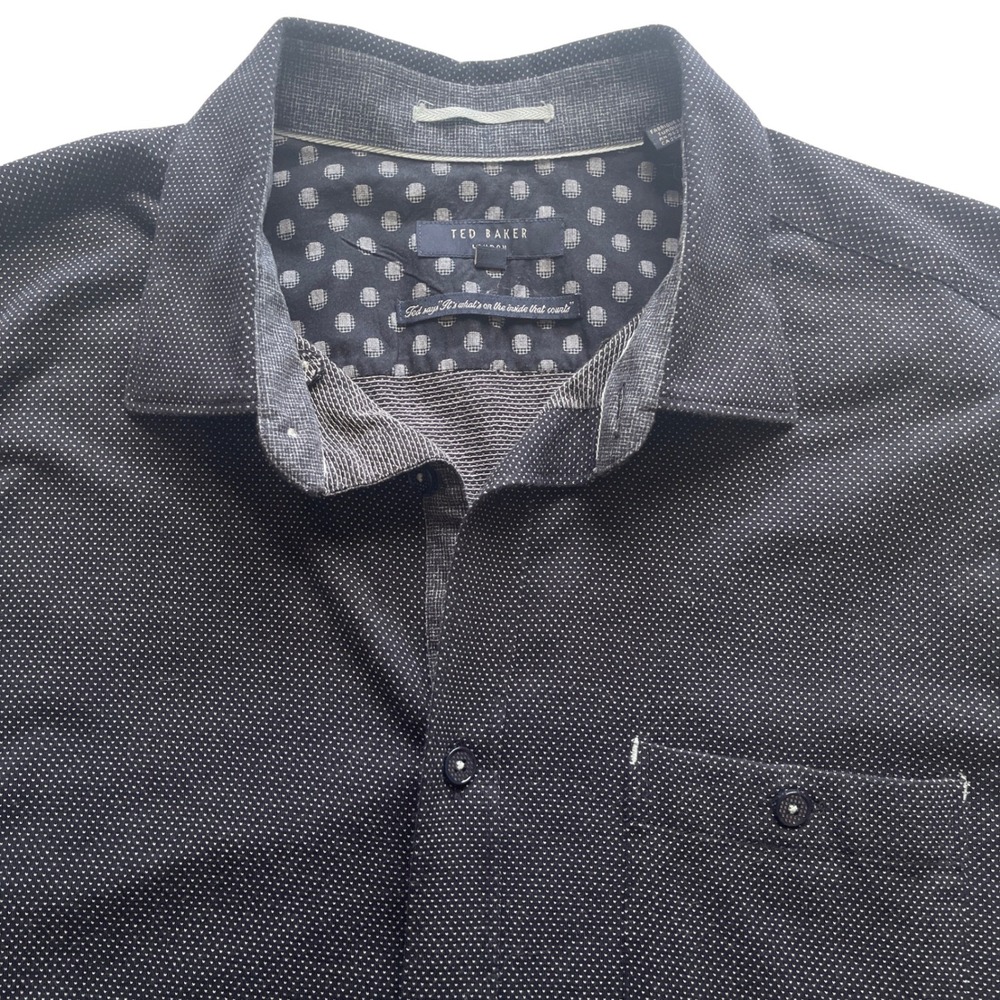 Ted Baker Button Down Mens Size 5/L Black Micro Dot Long Sleeve Shirt Preppy
